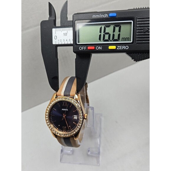 Fossil Scarlette Mini ES4594 Rose Gold Blue Dial Leather Watch New Battery Small - Picture 6 of 12
